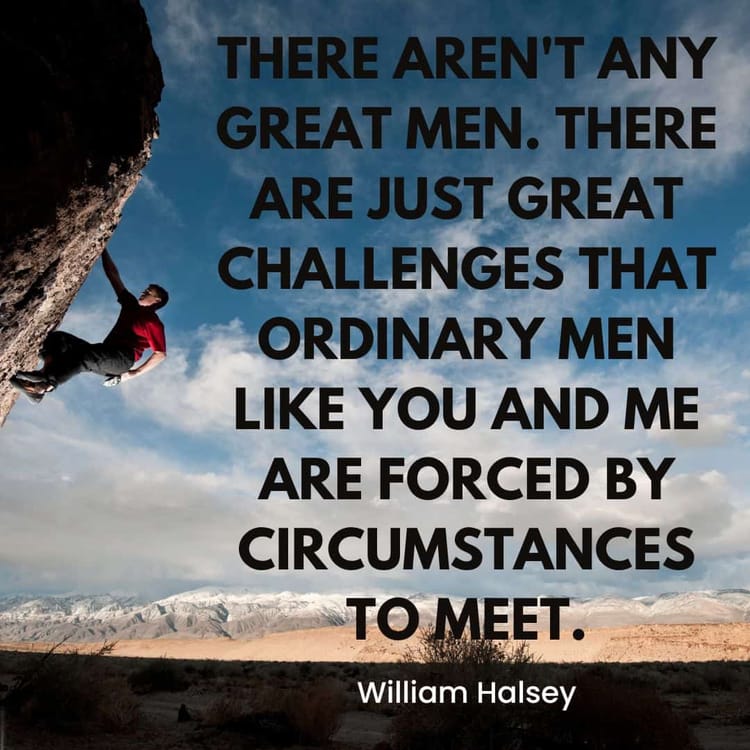A person rock climbing on a steep cliff against a backdrop of a rugged, mountainous landscape. The image contains a quote by