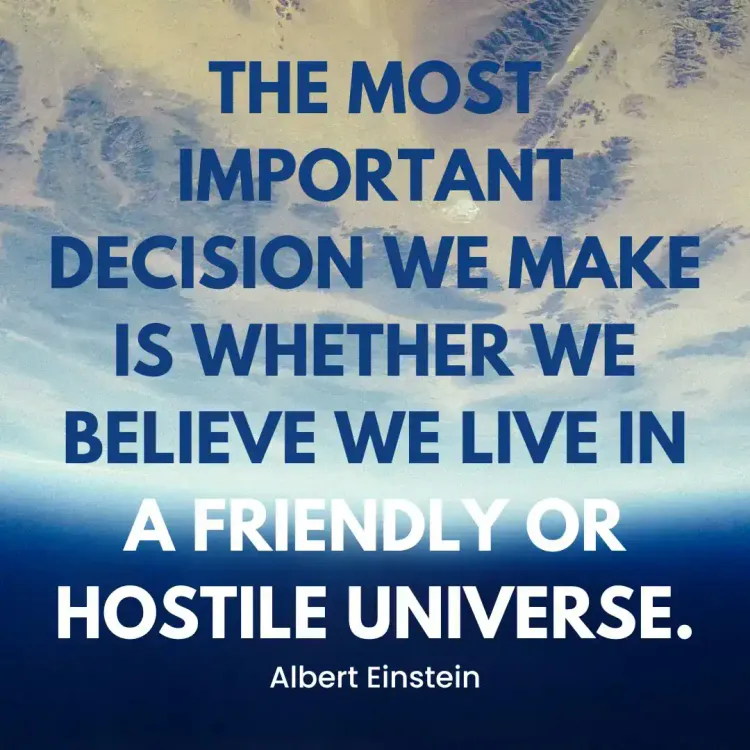 Image showing a view of Earth from space, with an Albert Einstein quote in the foreground. The text reads, "The most importan