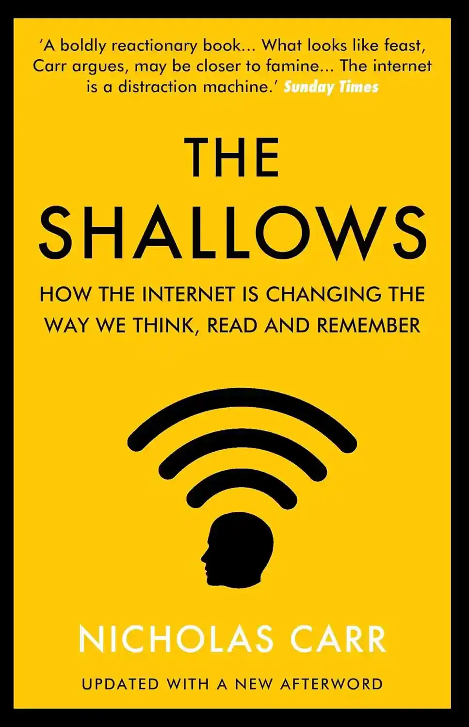 The cover of "The Shallows" by Nicholas Carr features the title, "How the Internet Is Changing the Way We Think, Read and Rem