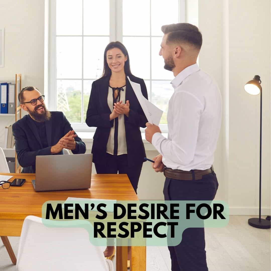In a professional setting, three individuals express success: a man stands smiling with papers, another claps while seated, a