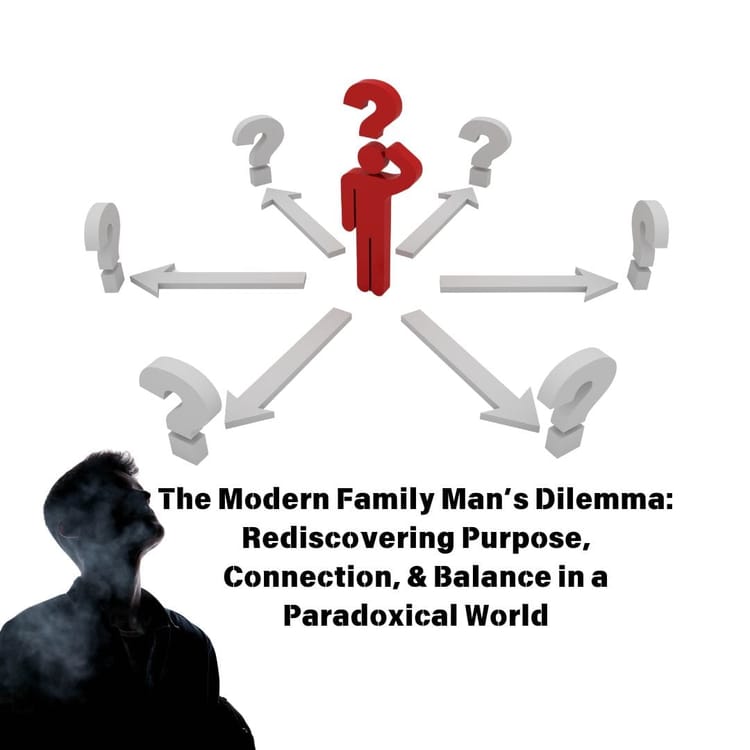 Silhouetted figure faces a diagram with a red person and question marks at the center, surrounded by outward-pointing arrows.