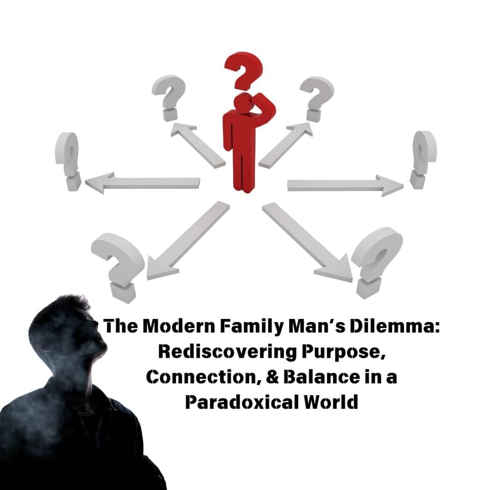 Silhouetted figure faces a diagram with a red person and question marks at the center, surrounded by outward-pointing arrows.